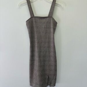 Rue21 Brown Fitted Overall Mini Plaid Checkered Pinafore Dress Women's XS